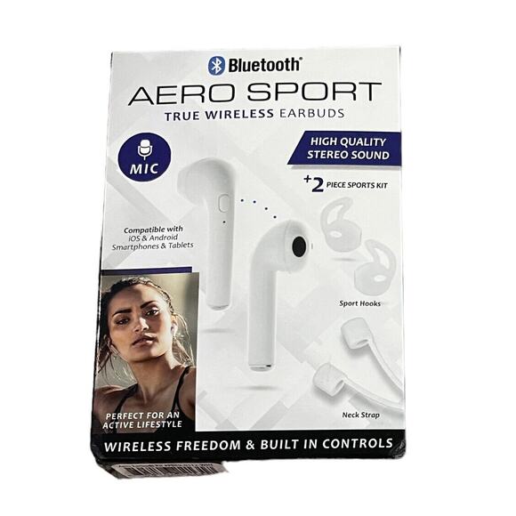 Bluetooth Aero Sport True Wireless Earbuds with Mic Sports Kit NEW OPEN BOX - Picture 1 of 3